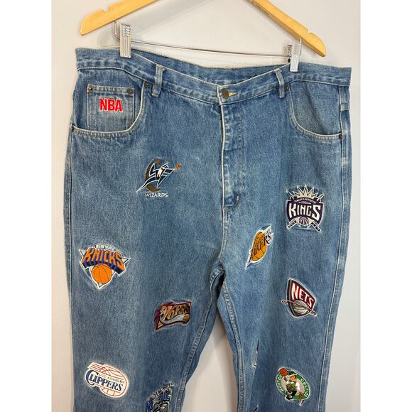 Vintage RARE Y2K Unk Denim NBA Jeans NBA Team Logo Patches Men Size 40 - Picture 11 of 13